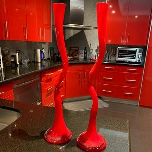 19.5 in tall red candle stick holder set (2)